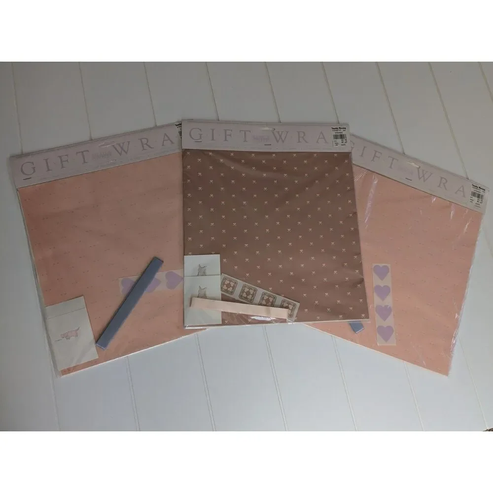 Vtg Michel & Co Gift Wrap - 3 Packs - with ribbons, stickers, notecards - NOS